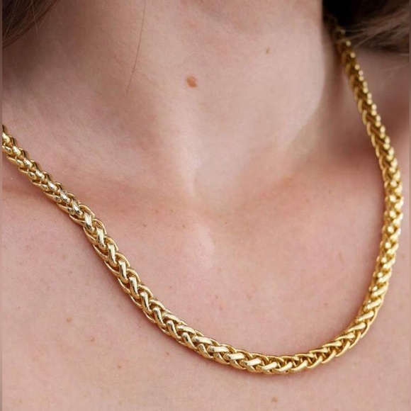 18K Gold Plated Cable Linked Necklace*Interlocking Wheat Chain*Unisex*YB - Picture 1 of 7